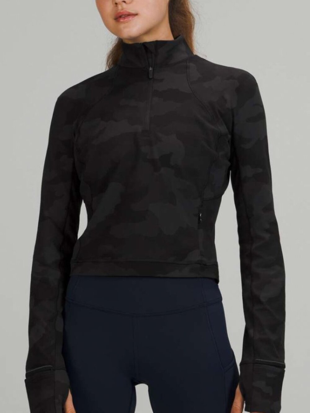 Lululemon Its Rulu Run Cropped Half-Zip Heritage 365 Camo Deep Coal Multi sz 8